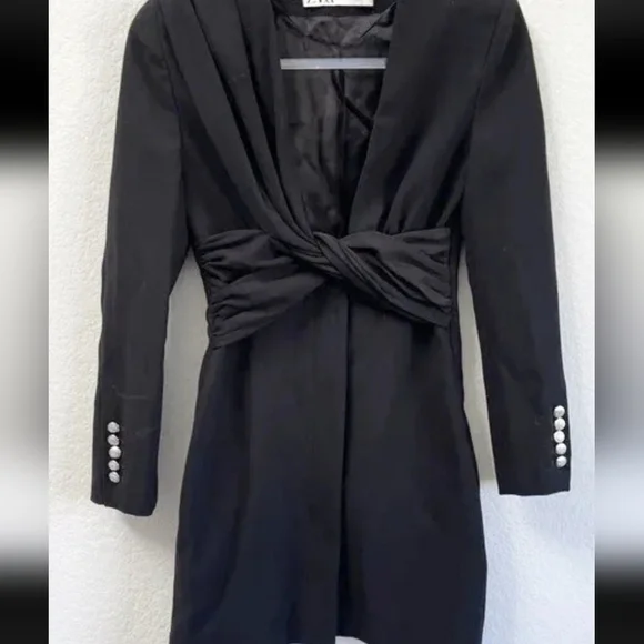 Zara Womens Limited Edition Black Blazer Mini Dress Sz Small - Picture 2 of 7
